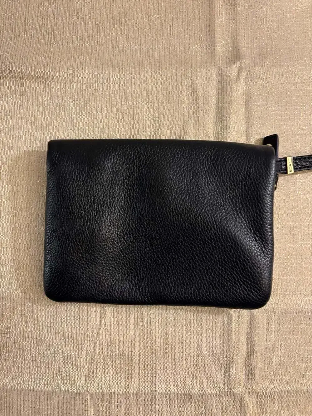Talbots Black Pebbled Leather Foldover Clutch Bag Purse with Wristlet Strap